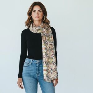 Evolve “Silky” Abstract Geometric Scarf | Retro Print Satin Wrap